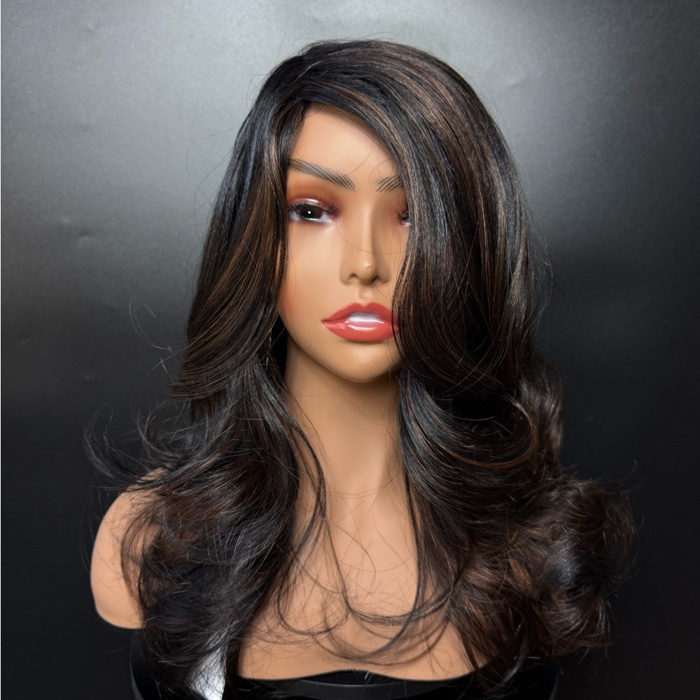 Elegant Black and Brown Women's Wig 22 inch long premium quality synthetic hair - Picture 11 of 11